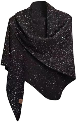 Generisch Dreiecksschal Damen Glitzer - Pailletten Schal mit Wolle, elegantes asymmetrisches Umschlagtuch, lässiger Poncho für Herbst und Winter Outdoor