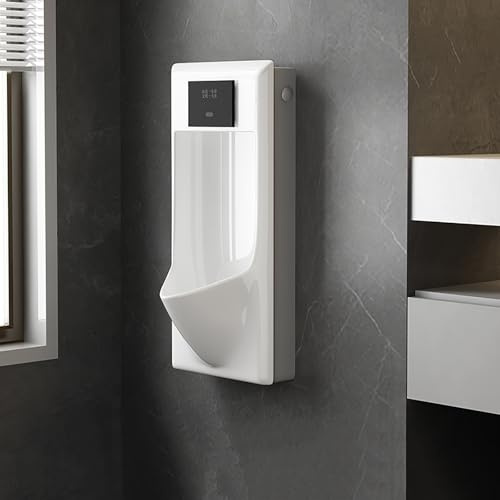 Gtzly Urinatoio da Uomo con Scarico Automatico a Sensore, Orinatoi in Ceramica Anti-Intasamento, Orinatoio Sospeso per Bagno, Bar, Garage, Aeroporto(Gray)