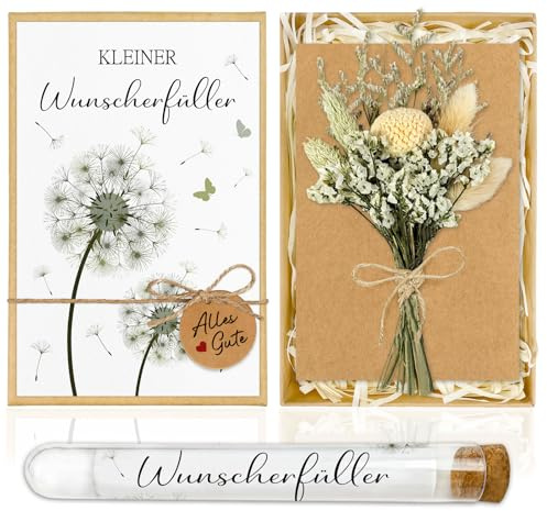 Wunscherfüller, Stilvolle Geldgeschenke Verpackung mit Reagenzglas, Trockenblumen & Karte, Geburtstagsgeschenk für Frauen, Geschenk für Mädchen Junge Kommunion Konfirmation Jugendweihe Geburtstag