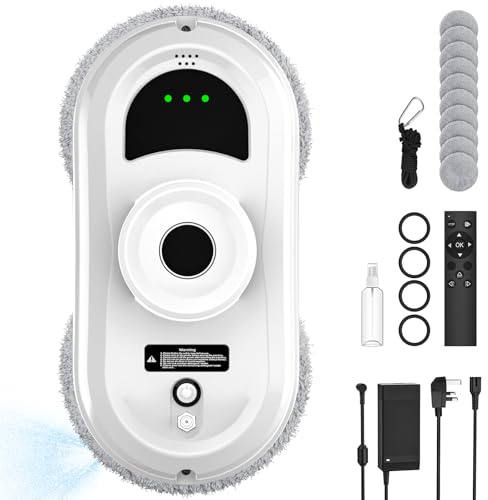 Window Cleaning Robot, 5600Pa Automatic Glass Cleaner with Smart Navigation & Safety System, Edge Detection, Remote Control Robot Window Cleaner for High Windows, Includes 10 Cloths