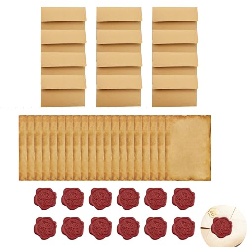 Vintage brevpapperssats, 40 st, B6 retro brevpappersset med 12 kraftkuvert och 12 vinröda vaxsigillklistermärken, gammalt skrivset för kärleksbrev, inbjudan och gåva