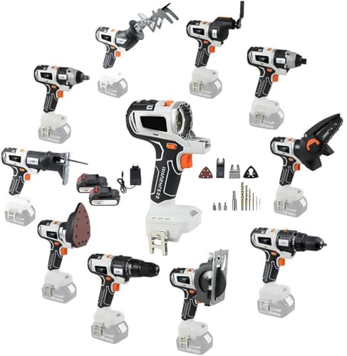 Cordless Power Tool Combo Kit - Reciprocating Saw, Jigsaw, Circular Saw, Chainsaw, Oscillating Tool, Screwdriver, Impact Drill & Sander with 2 x 4.0Ah Batteries & Tool Box