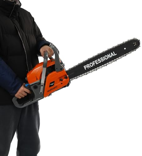 Motosierra de gasolina de 2 tiempos, 58 cc, 20 pulgadas, 2,4 kW, gasolina con depósito de combustible de 550 ml, 10000 rpm, motosierra eléctrica, sierra de mano eléctrica, para jardinería, poda de