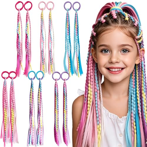 YOUYIKE 12 Pezzi Ciocche Colorate per Capelli, Extension Capelli Colori con Elastico Clip Treccine Hair Tinsel Tessitura Bambina per Feste Decorazioni Regali