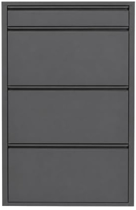 Alveon Schuhschrank Schmal, 4 Regale, Metall Schuhkipper mit Magnet-Klappen, Freistehend oder Wandmontage, für Flur, Eingang & Diele, Platzsparend, 50 x 15 x 114,5 cm 3+1