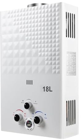 Chauffe-eau à gaz 18 L, pour extérieur, portable, instantané, au propane, avec écran numérique, multi-protection, mur, sans réservoir, chauffe-eau instantané automatique