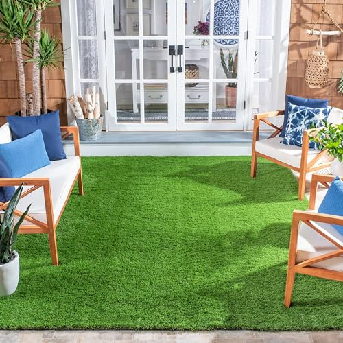 SAFAVIEH Vista Collection Area Rug - 7'9 x 10', Green, Handmade Faux Grass, Indoor/Outdoor & Washable-Ideal for Patio, Backyard, Mudroom (VST100A)
