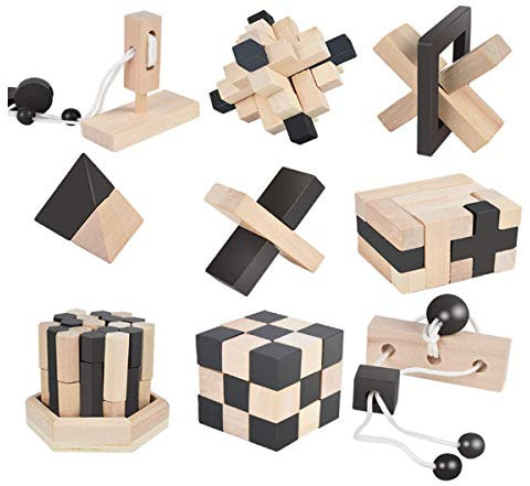 B&Julian ® 3D IQ Holzpuzzle 9 Mini Puzzle Set aus Holz Knobelspiele Geduldspiel Rätselspiel Geschicklichkeitsspiel für Kinder Erwachsene Ideen Adventskalender Mitgebsel
