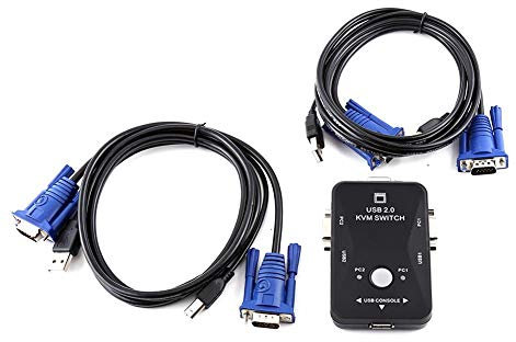 KVM Switch Box VGA USB 2 Porte Massima Risoluzione 1920x1440 con 2 KVM Cavi Plug and Play per Monitor di Condivisione Computer PC Tastiera Mouse Compatibile ME/XP/VISTA/Win/Linux/Mac