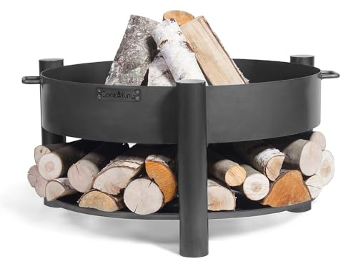 CookKing Stahl Feuerschale Montana Ø 88x45 cm Schwarz Inkl. Holzlager