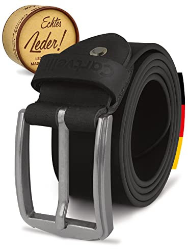 Cartvelli Herren Ledergürtel Schwarz 95cm Made in Germany - 40mm Echt-Leder Gürtel Schnalle Silber Herrengürtel Vollleder Jeansgürtel BS19s-95