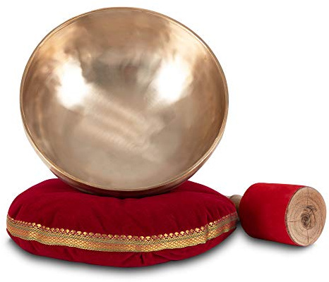 XDrum Therapeutic Klangschale Ton C klein Komplett Set, Gestimmt auf Ton C | Handgehämmerte Klangschale für Wurzelchakra (Muladhara), Harmonisiert die Energie und unterstützt Blockadenlösung, Kissen
