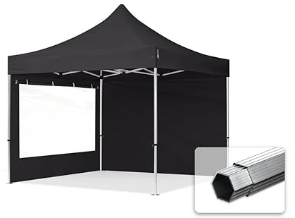 TOOLPORT Faltzelt Professional 3x3 m - mit 2 Seitenteilen (Panoramafenster) Faltpavillon ALU Pavillon Partyzelt schwarz