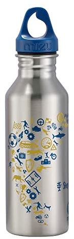 Step by Step Trinkflasche aus Edelstahl, blau/gelb, für kohlensäurehaltige Getränke, auslaufsicher mit Henkel-Schraubverschluss, Plastik- und BPA-frei, für Schule und Freizeit, Jungen, 0,5 Liter