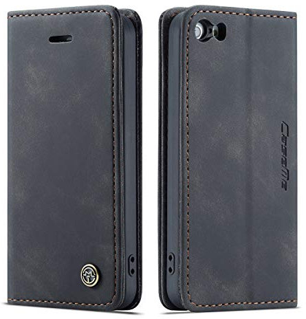 mvced Handyhülle Kompatibel mit iPhone 5/5S (4,0-Zoll-Bildschirm),Premium Leder Flip Case Schutzhülle mit Standfunktion,Schwarz
