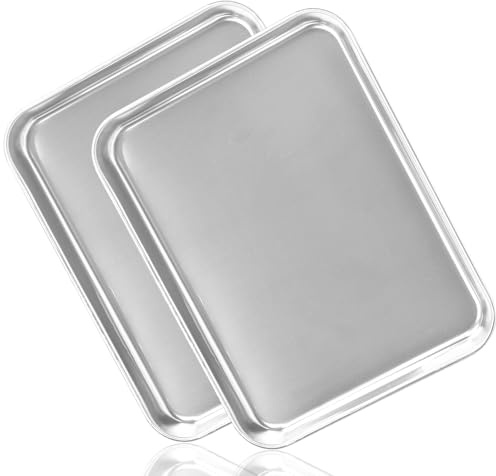 2 Pack Large Stainless Steel Tray, Non Toxic & Healthy, Mirror Finish & Rust Free Thickening Pan, for Baking Cookie Sheet, Lab Medical Instruments, Dental, Tattoo and Surgical (16'' x 12'' x 1'')