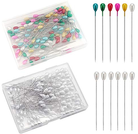 Savita 200 Stück Lange Teardrop Pearl Pins Gerade Corsagestifte Nähstifte Boutonniere Stifte zum Nähen Bastelhochzeitsdekorationen (Weiß, Mehrfarbig)