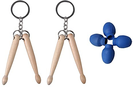 Mxfans 2 x mini palillos de madera llavero percusión regalo azul batería cabeza