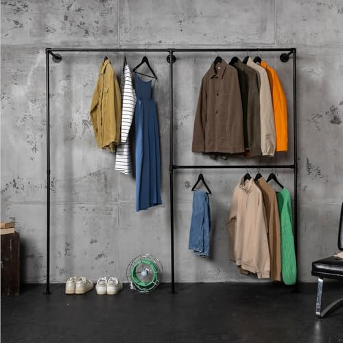 RSR Hangers Kleiderstange Garderobe Kleiderschrank Industrial Design für die Wand | Höhe 210 cm x Breite 210 cm | Wandmontage | Schwarz | Garderobenstange | Wandgarderobe | begehbarer Kleiderschrank
