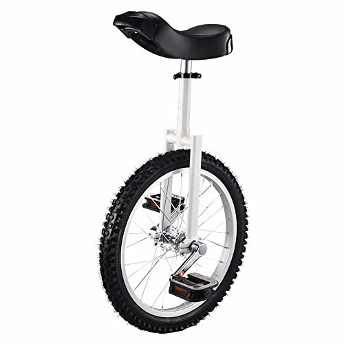 HXFENA Einrad Kinder,HöHenverstellbare Skidproof Mountain Reifen Laufrad Trainer EinräDer mit Rahmen,Ergonomischem Sattel / 18 Inch/White