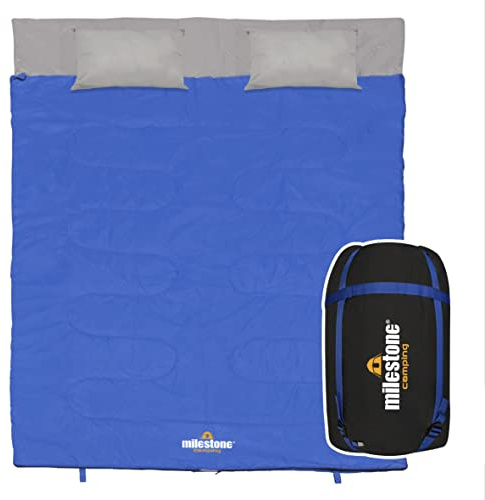 Milestone Camping 26759 Sac de Couchage Double enveloppe avec oreillers 250 g/m² 2 Saisons/Sac de Compression/résistant à l'eau/Camping, randonnée ou randonnée