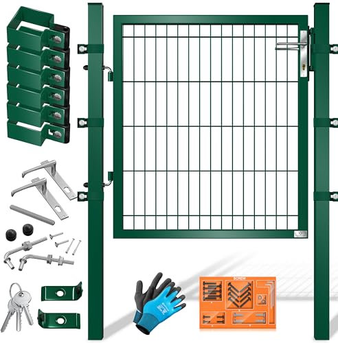 KESSER® Cancello da giardino porta da giardino premium in acciaio zincato, porta da giardino per cancello, incl. paletto con serratura maniglia e chiave, 100 x 106 cm, Verde
