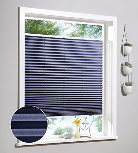 Deco Home | Plissee nach Maß, Personalisierbare Plissees mit & ohne Bohren, Sichtschutz Fenster, Faltrollos | Dunkelblau