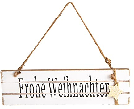 Logbuch-Verlag Türschild Frohe Weihnachten 28 cm – Holzschild in weiß-braun mit Schriftzug – Weihnachtsdeko zum Aufhängen für Tür & Wand