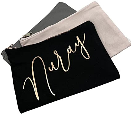 Kosmetikbeutel personalisiert mit Wunschname Kosmetiktasche verschiedene Farben Reisetasche Etui (Schwarz)