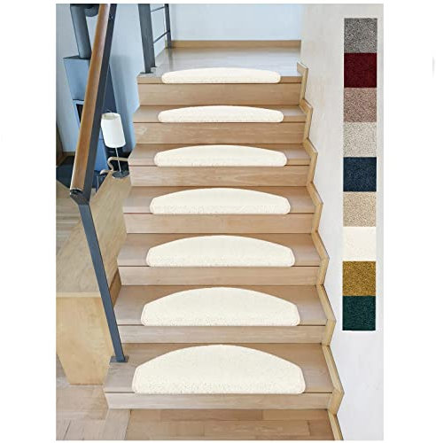 Kettelservice-Metzker Stufenmatten Emphoria Halbrund Creme I Shaggy Treppenmatten I 14 Stück