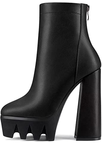 NobleOnly Femmes Haut High Plate-forme Talon Heel Bloc Chunky Pointu Bout Bottines Fermeture à Glissière Classique Dress Bottes Noir 37 EU