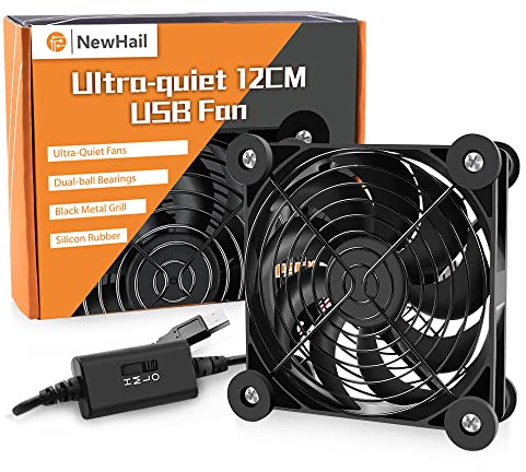 NewHail 1 petit ventilateur USB silencieux de 120 mm à double roulement à billes, ventilateur USB 5 V, avec contrôleur de vitesse L/M/H 3 degrés, ventilateur de refroidissement à haut débit d'air pour