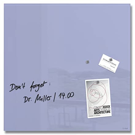 SIGEL GL119 Premium Glas-Magnettafel 48 x 48 cm lavendel hochglänzend, SGS geprüft, einfache Montage, incl. 3 Magnete, Artverum