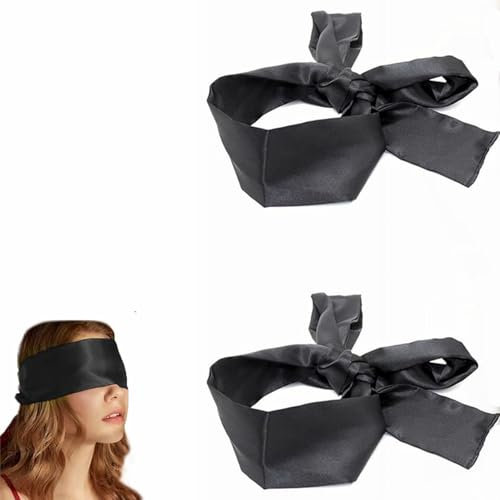 Maschera per Occhi in Raso, Maschera per il Sonno, Benda Sexy, Benda per Dormire, Occhi Bendati, per Dormire Bendati, Coppie d'Amore, 2 Pezzi, Nero