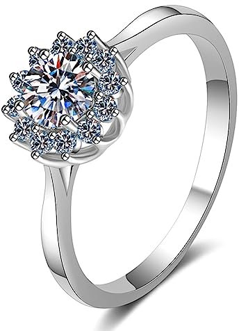 Anillo de plata 925 para mujer, anillos de compromiso, 4 puntos blancos, 0,5 ct, moissanita, anillos de boda de moda, 53 (16.9), Plata, Moissanita