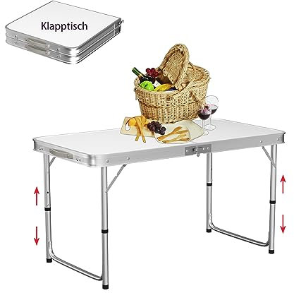 Yiyai Klapptisch Höhenverstellbar Campingtisch Klappbar Camping Tisch Campingmöbel Tragbarkeit Gartentisch Picknicktisch Balkontisch, mit Tragegriff, Alu Falttisch, für Camping Picknick Kochen Garten