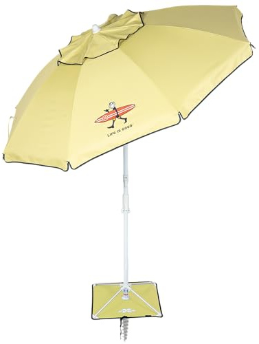 Life is Good 6.5' Outdoor Beach Umbrella with ANCHORX Heavy Duty High Wind Stability Sand Anchor and Carrying Bag