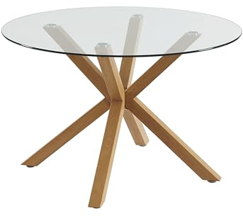 BAÏTA Table à Manger Ronde Harry Verre et Effet chêne 120cm