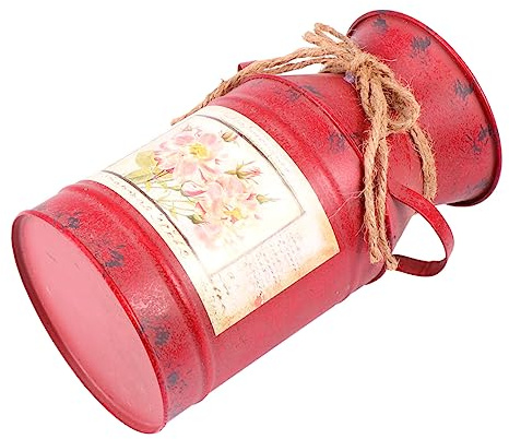 Ciieeo Handgefertigter Blumenkübel aus Eisen Rot in Kesselform Retro | Pflanzen und Blumen, Dekorativ für Büro und Floristik, Gießkanne Metall Vintage