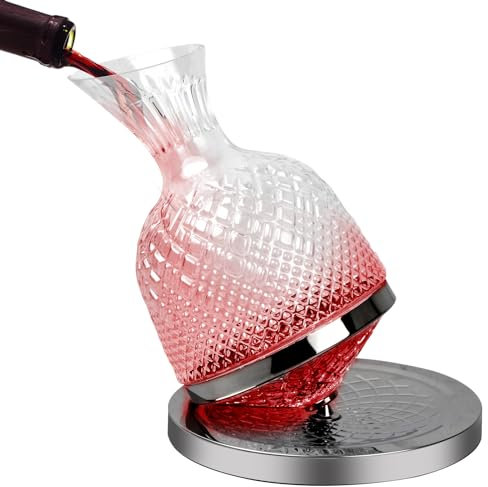 Granvoo Decanter per Vino 1500ML, Decanter Vino Rosso Rotazione 360°, Caraffa Aeratore in Cristallo Vetro, Senza Piombo, Caraffa per Vino Soffiato a Mano, Vino Accessori, Regalo di Inaugurazione Casa