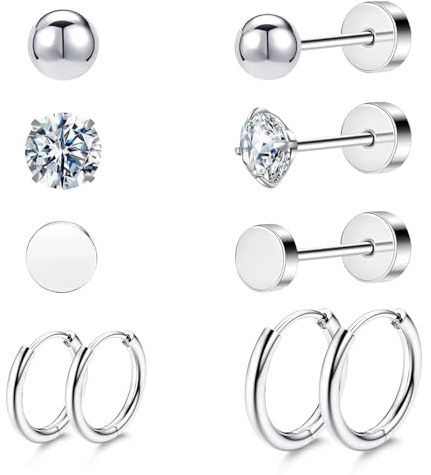 jagosen 5 par titanörhängen, set med örhängen för kvinnor och män, helixpiercing, flatback, kirurgiskt stål, kreoler, silverörhängen, set med flera öronhål, små, Titan