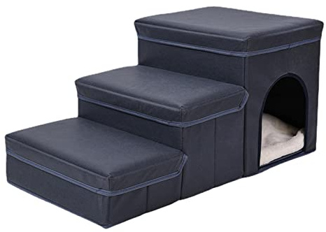 Escalones de almacenamiento para mascotas, 3 escalones para sofá con caja de almacenamiento, escalera antideslizante para mascotas con espacio, escalera portátil para mascotas, escaleras plegables