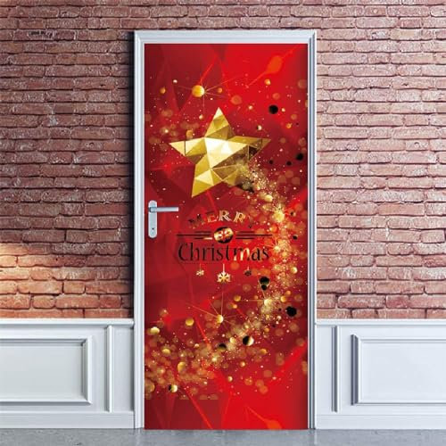 Türtapete Selbstklebend Weihnachtssterne Weihnachten 80 X 200 Cm Türtapete Selbstklebend Türposter,Fototapete Selbstklebend 3D Pvc Türaufkleber Diy Türbild - Kunstfotos Von Kinderzimmertüren 0