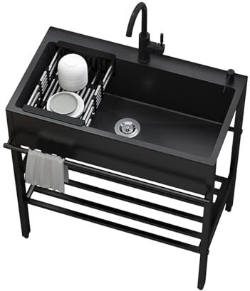 Küchenspüle Aus Edelstahl Waschbecken Schwarz, Camping Spüle Freistehendes Spüle, Für Garage Wäscherei Allzweckraum, Outdoor Küche Spülenschrank Mit Spüle Und Armatur, Mit Wasserhahn