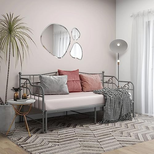 CKioict Schlafzimmerbett Tagesbett Doppelbett/Einzelbett Ausziehsofa Bettgestell Grau Metall 90x200 cmGeeignet für Schlafzimmer, Wohnzimmer, Gästezimmer