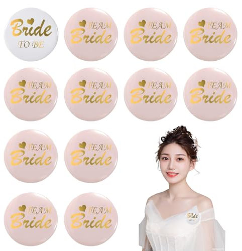 ALEGRE 12 Stk JGA Braut Button Set, Jga Accessoires Frauen, Team Bride Buttons Anstecker,Junggesellenabschied Frauen Accessoires,Jga Frauene Abzeichen für Spiele Party,Hochzeit,Engagement Feiern(Rosa)