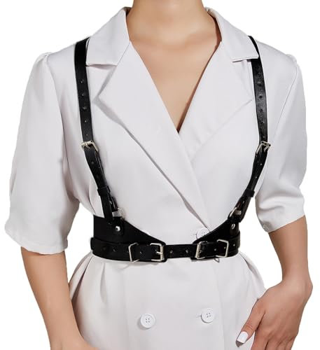 Punk-Gürtel, modische Körperkette, Geschirr, Gürtel für Damen, Gothic-Körper, verstellbarer Taillengürtel, Rave, Halloween, für Party, Dating, Schwarz, 89 - 109 cm, 35''-43''