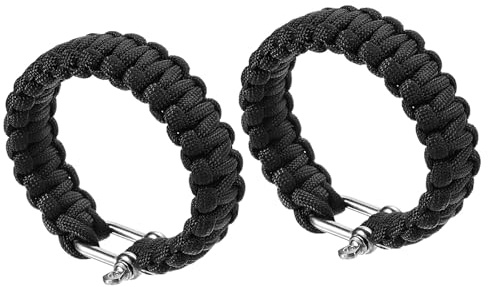 PATIKIL Survival Paracord Bracelets, 2 Pack Braided Bracelet with U-shaped Stainless Steel Buckle Party Favors Camping Gifts Outdoor Wraps for Men, Black