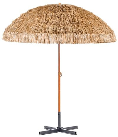 Sonnenschirme mit Fuß Einstellbare Neigung Hawaiianischer Tiki Schirm mit 8 Gräten Groß Rund Balkon Strand Strohschirm Natürliche Farben (Color : Natural B, Size : 300cm)