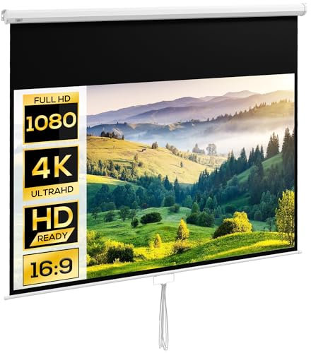 HOMCOM Telo Proiettore da 100 Pollici 4K HD Formato 16:9 con Fissaggio a Muro e Soffitto, Schermo Proiettore in Metallo, Grandangolo di 160 Gradi, per Casa, Home, Cinema, Esterno, Bianco